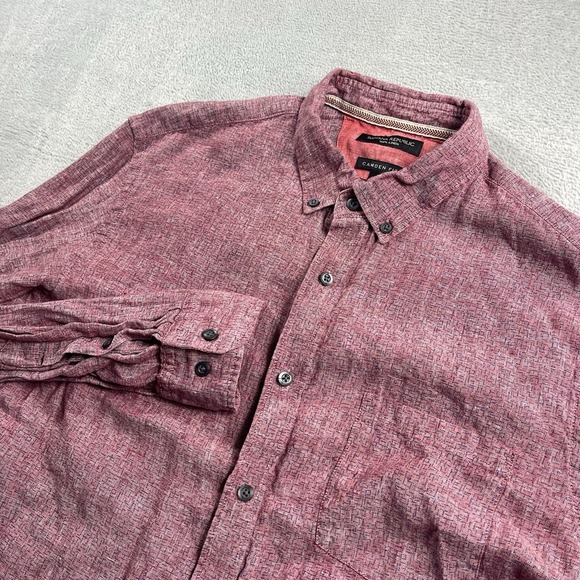 Banana Republic Shirt Mens Large Camden Fit 100% Linen Chambray Red Button Down - Picture 1 of 8